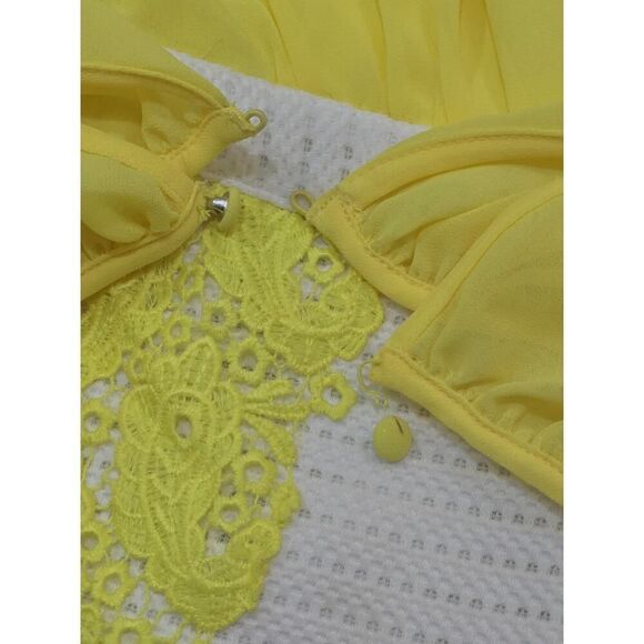 Soieblu Summer Romper Yellow & White Wrap Lace Shorts Long Sleeve Women's Size L - Picture 10 of 11